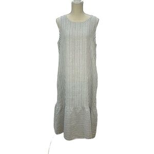 Francesca Bettini Linen Striped Sleeveless Midi Dress L Pockets Lagenloo…